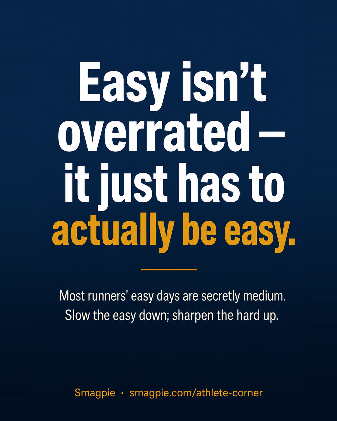 Share card reading: Easy running isn't overrated — it just has to actually be easy. Most runners' easy days are secretly medium.